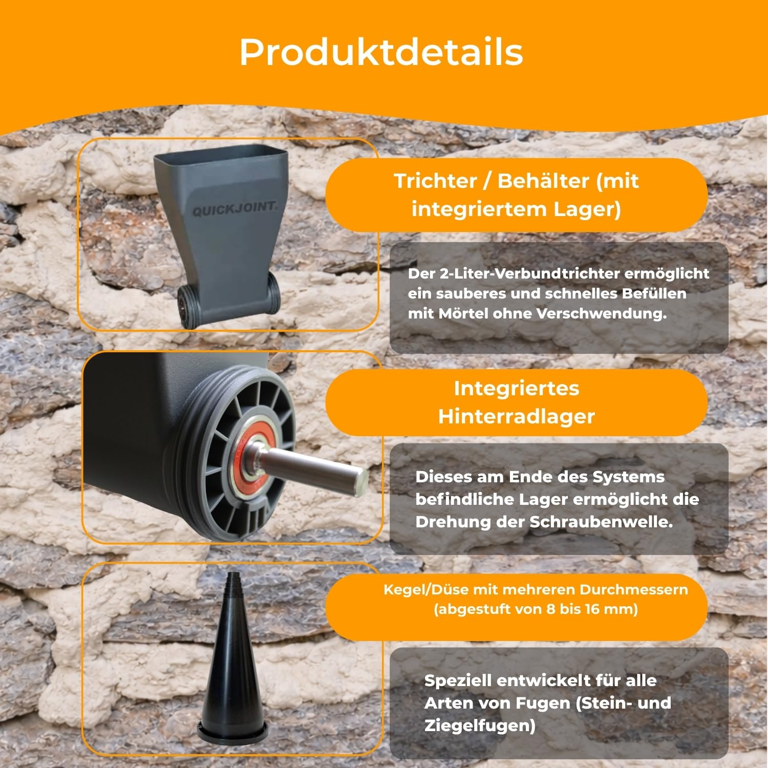 QUICKJOINT Schnelle Applikator Dichtung Mörser – Kompatibel mit Bohrmaschine oder Akkuschrauber, Präzise Dosierung, Ideal für Steinmauern und Böden, Für Alle Feinfugen Geeignet
