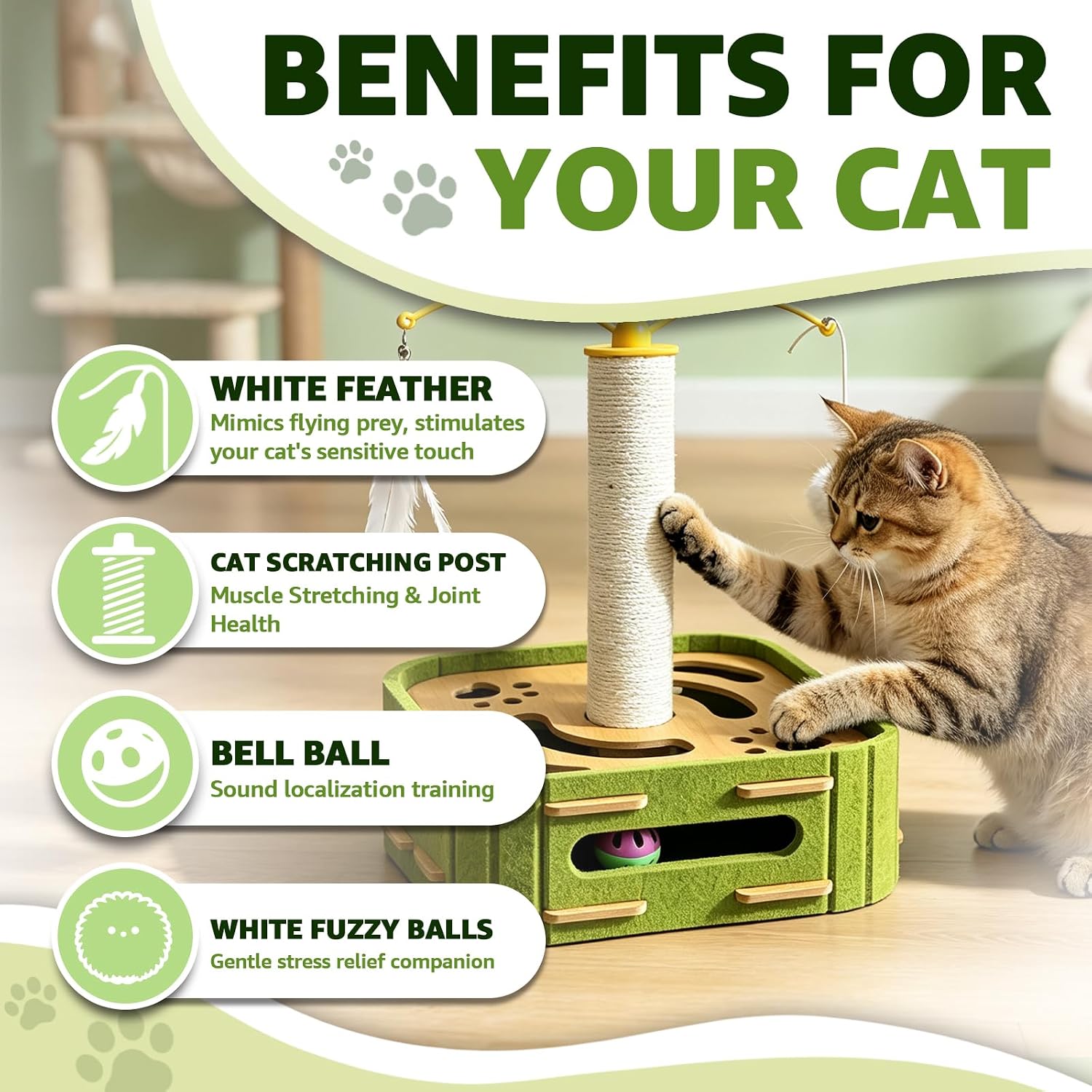 Cat Nail File Scratcher Boxs,Interactive Cats Puzzle Toys with Sisal Column Bell Balls,Indoor Cat Maze Hunting Game Toy for Scratching Mental Stimulation Boredom Relief