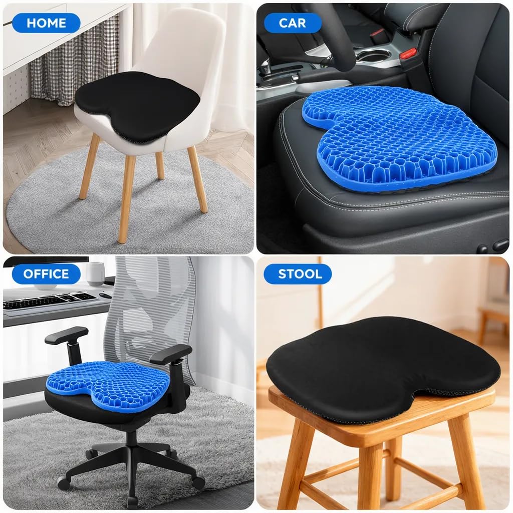 Coussin d'assise Extra Large en Gel - 48 x 38 x 5 cm - Structure en nid d'abeille pour Un Soutien Solide et Un Confort dans Les Fesses - Idéal comme Coussin de siège de Voiture Bleu