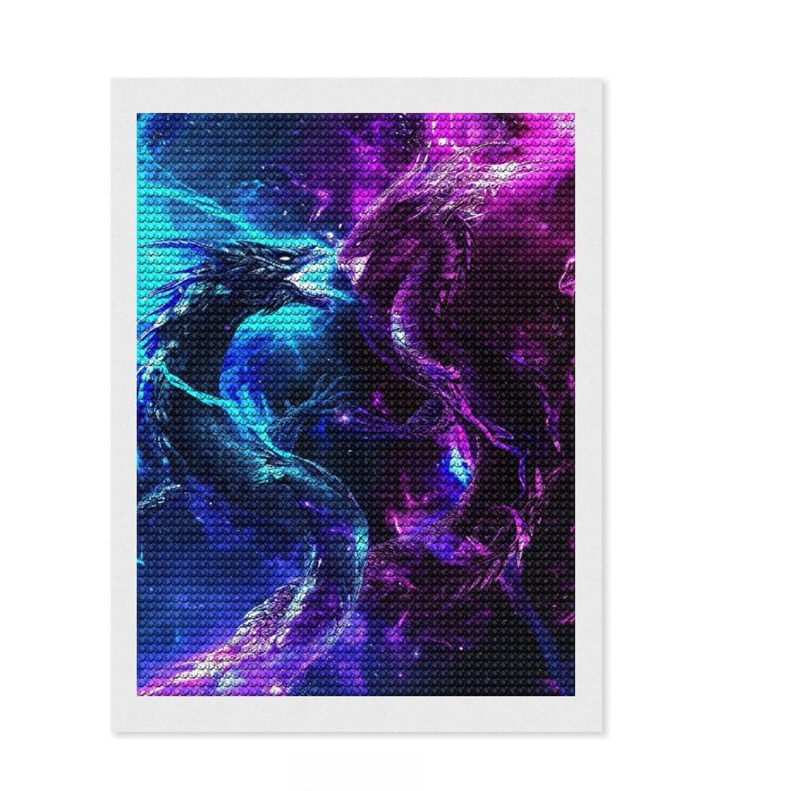 Junmoney Cosmic Dragon Battle Diamond Art Canvas 12"x16", for Adults, Enjoyable At-Home Hobby, Bedroom Decor, Festive Craft Gift, Easy to Enjoy