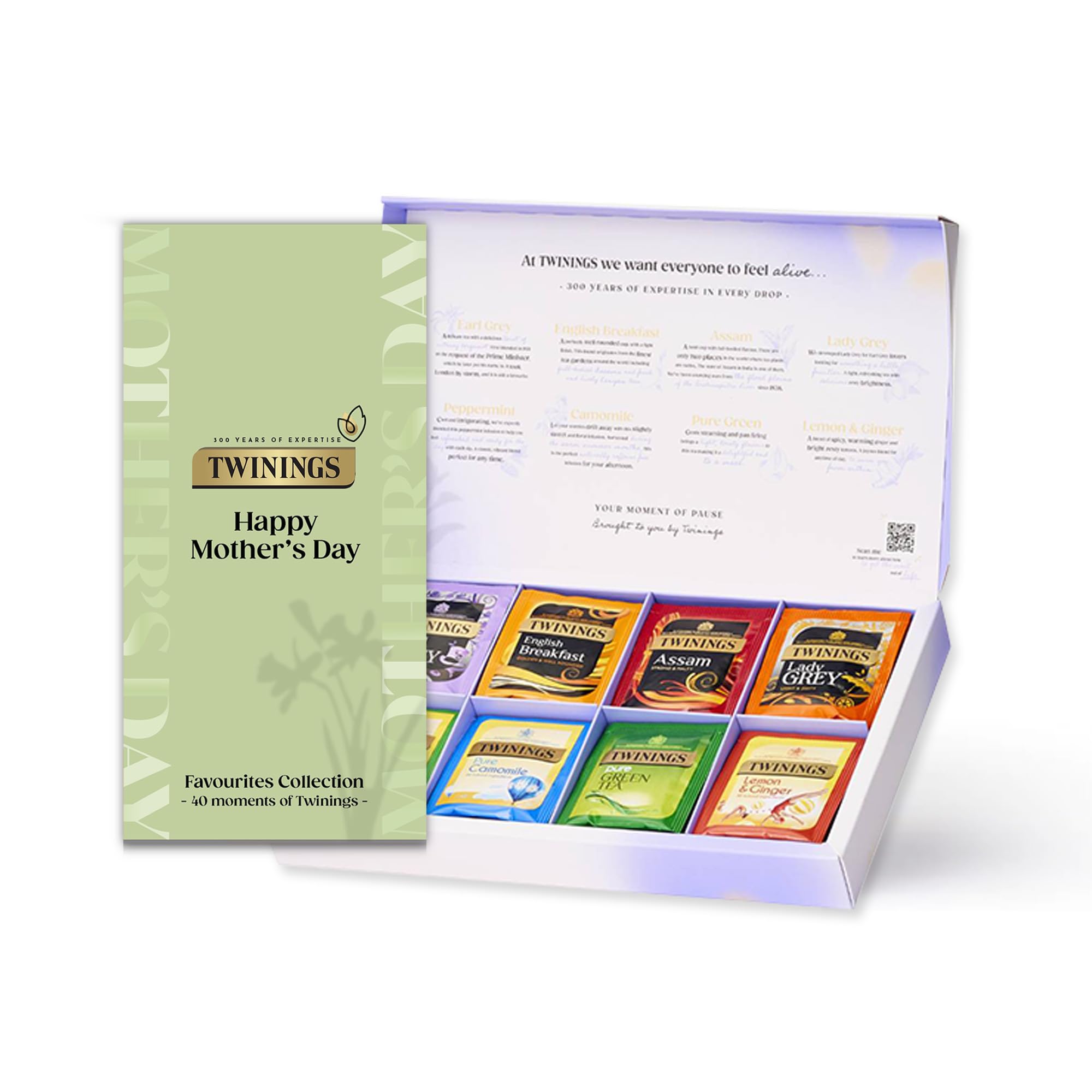 NEW Twinings Mother's Day Favourites Collection Gift Box | Black Tea & Herbal Infusions Selection | 8 flavours | 40 Recyclable Individually Wrapped Plant-Based Tea Bags