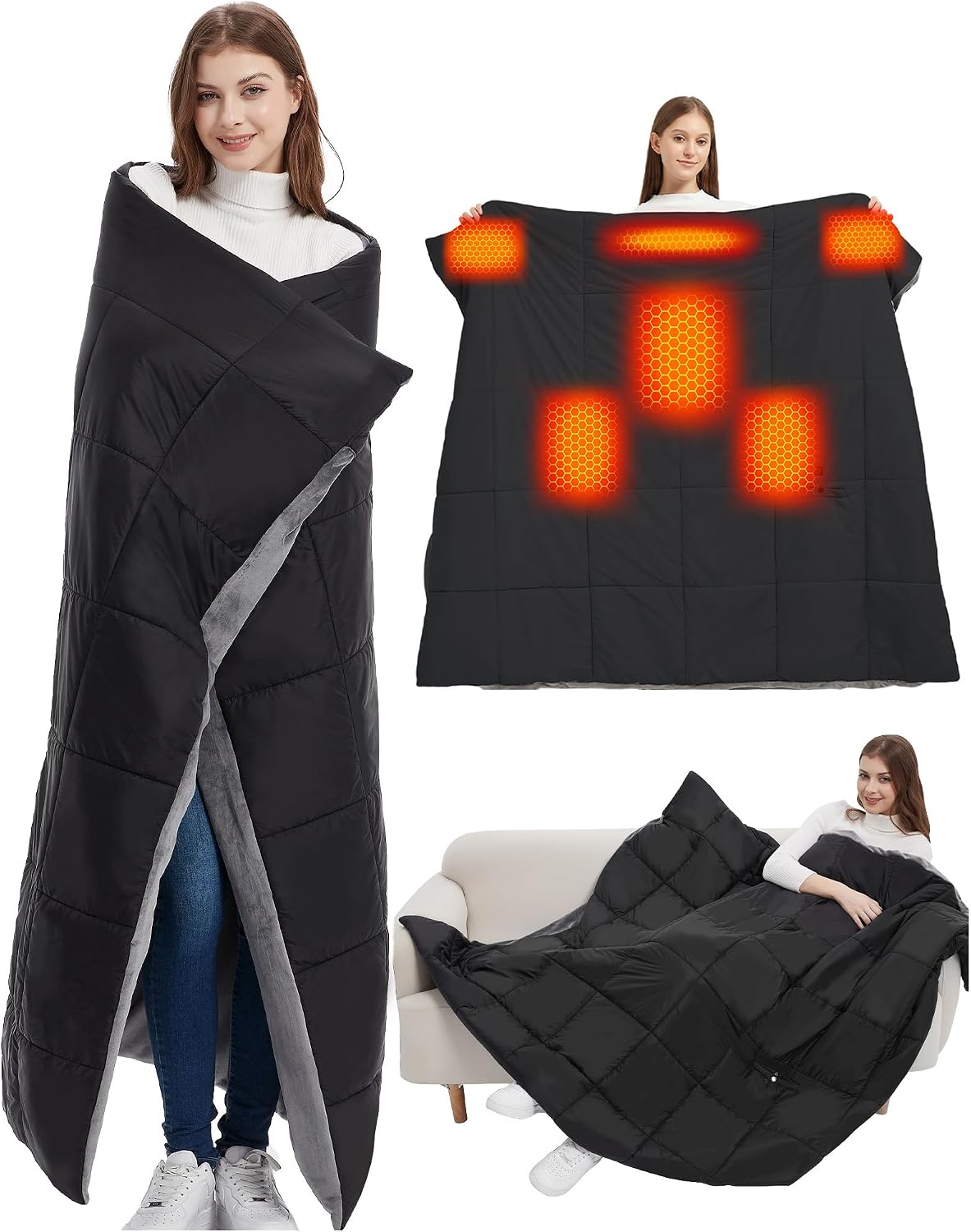 Large Heated Blanket Battery Powered, 62x55in Portable Cordless Blanket