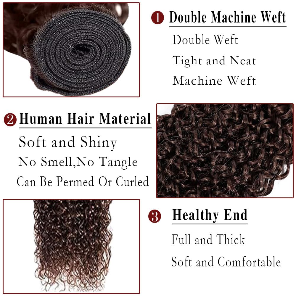 Dark Brown Bundles Human Hair Curly Wave 22 24 26 Inch Chocolate Brown Bundle Color 4# Extension 3 Bundles 50g Per Bundle 150g Total Unprocessed Virgin Hair Double Weft
