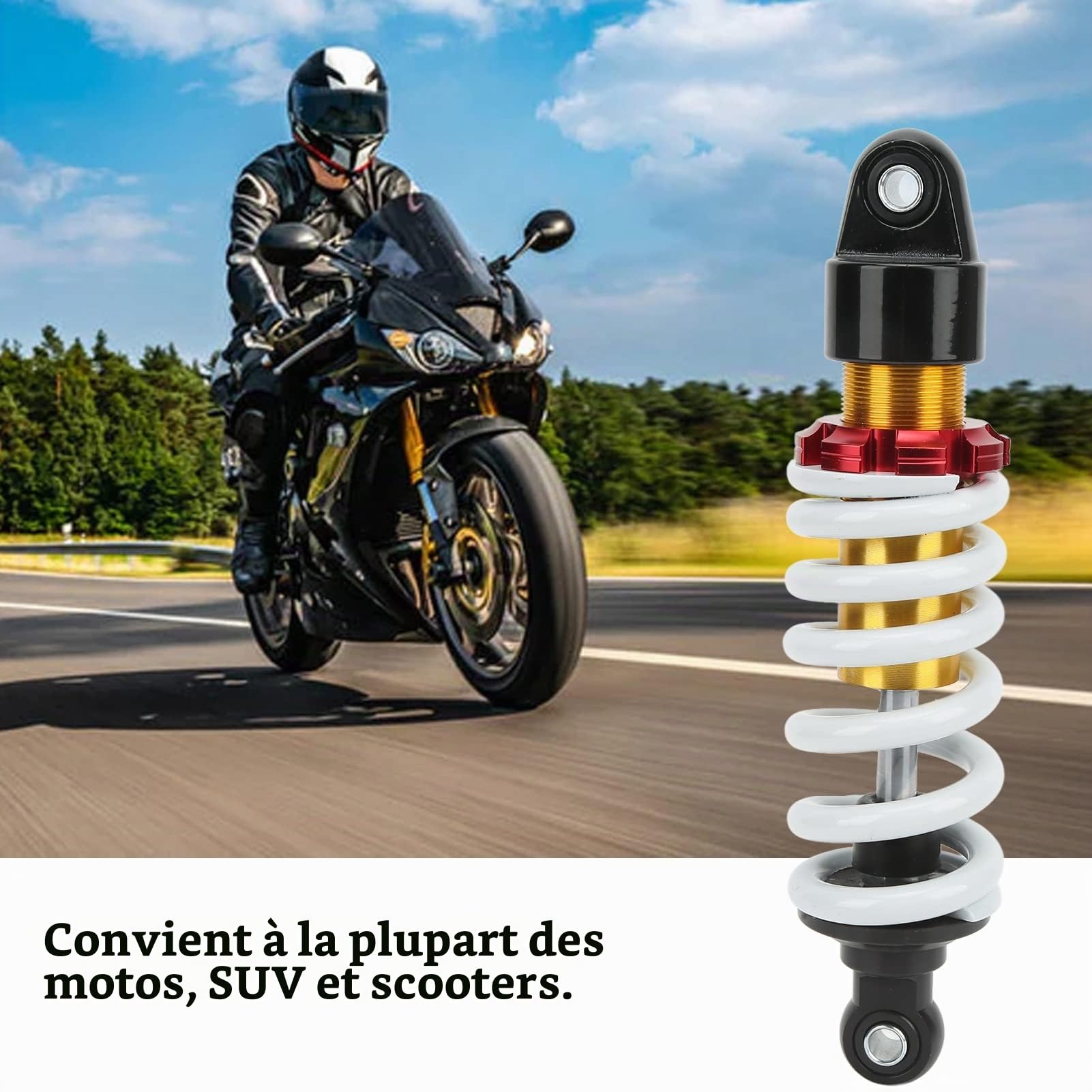 260mm Amortisseurs de Moto Suspension Arrière, Universel Amortisseur en Acier Aluminium, Ressort Hélicoïdal Réglable pour Motos, VTT, Scooters
