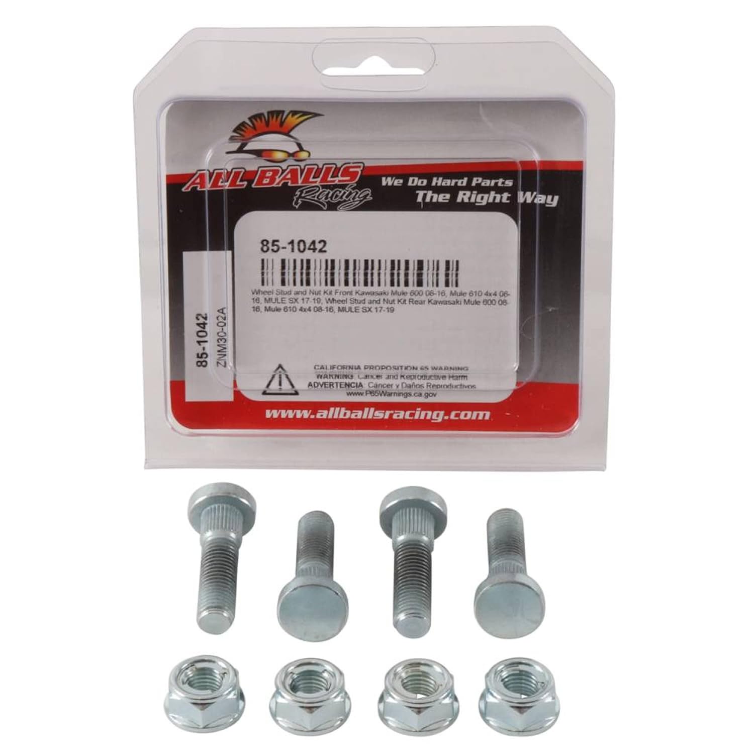 All Balls Wheel Stud and Nut Kit Compatible with 2008–2016 Kawasaki Mule 610 4×4 (KAF400), 2008–2016 Mule 600 (KAF400B)