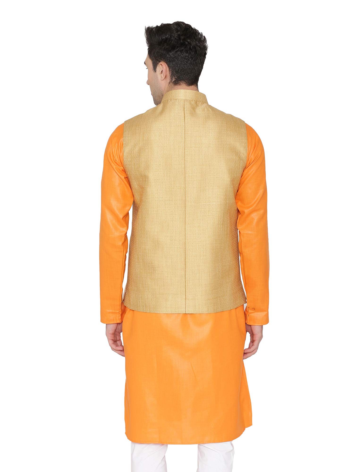 WINTAGE Men's Banarasi Rayon Cotton Casual and Festive Nehru Jacket Vest Waistcoat : Gold 2