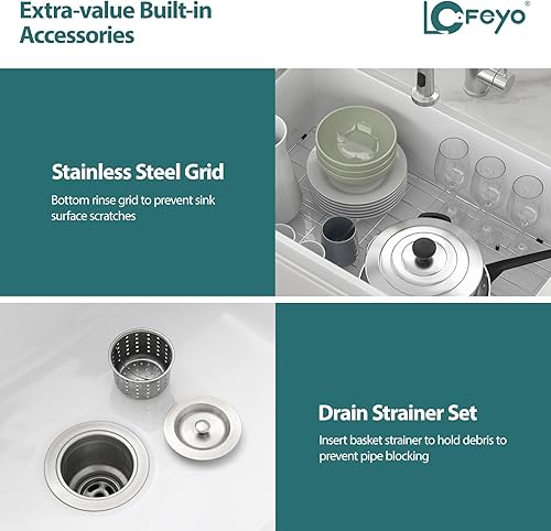 Miniatura 4 de LOF-LWFS1818 - Fregadero de cocina redondo de cerámica de 18 x 18 pulgadas, redondo de cerámica de arcilla refractaria, fregadero de barra profunda