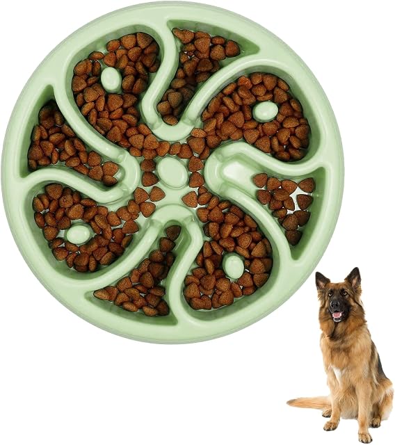 Dog Slow Feeder Bowl Newest Non Slip Slow Eating Dog Bowl Anti Gulp Dog Bowl Large to Slow Down Eating Better Digestion Slow Feeding Eating Safety Durable Food Bowl for Medium and Large Dogs (Green)