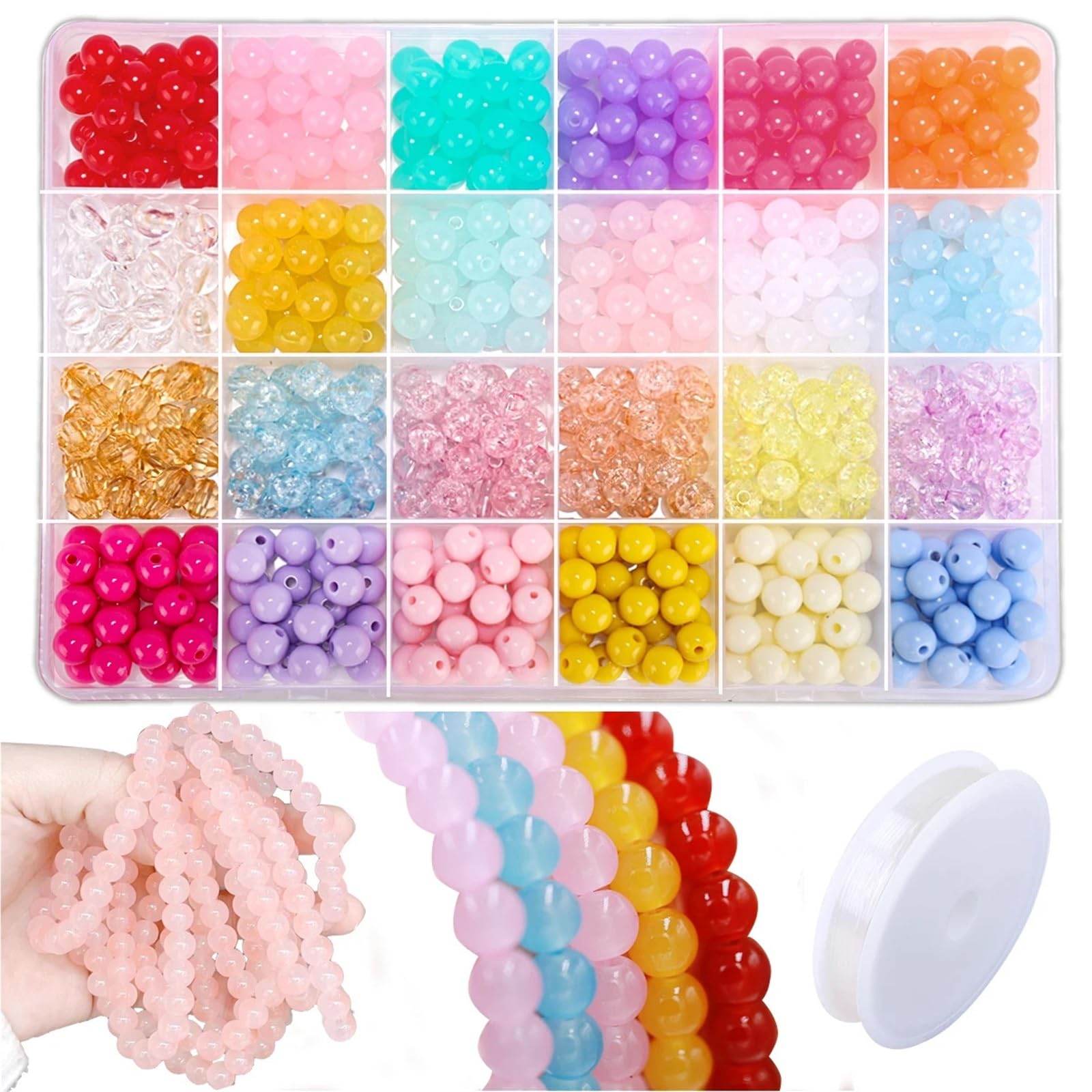 Bryske 2 Boxes 8mm Round Beads Bracelet Making Kit, Marble Turquoise Starfish for Women