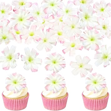 40Pcs Artificial Cherry Blossom Cupcake Toppers Spring Flower Blossoms Cupcake Cherry Flowers Table Decor for Baby Shower Flower Decorations for Wedding Shower Floral Birthday Cake Cupckae Decorations