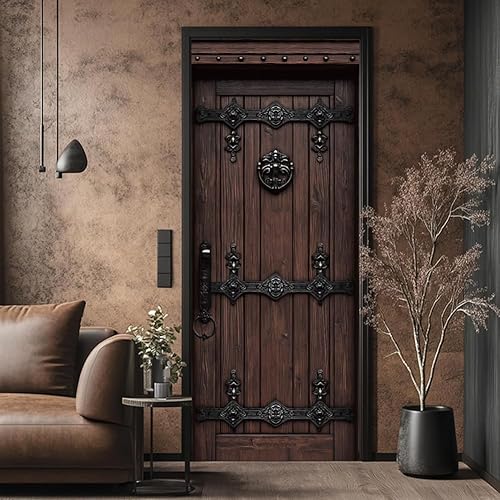 arricraft 2 Pcs Self-Adhesive Door Sticker, 31.5"x78.7" Retro Wooden Pattern