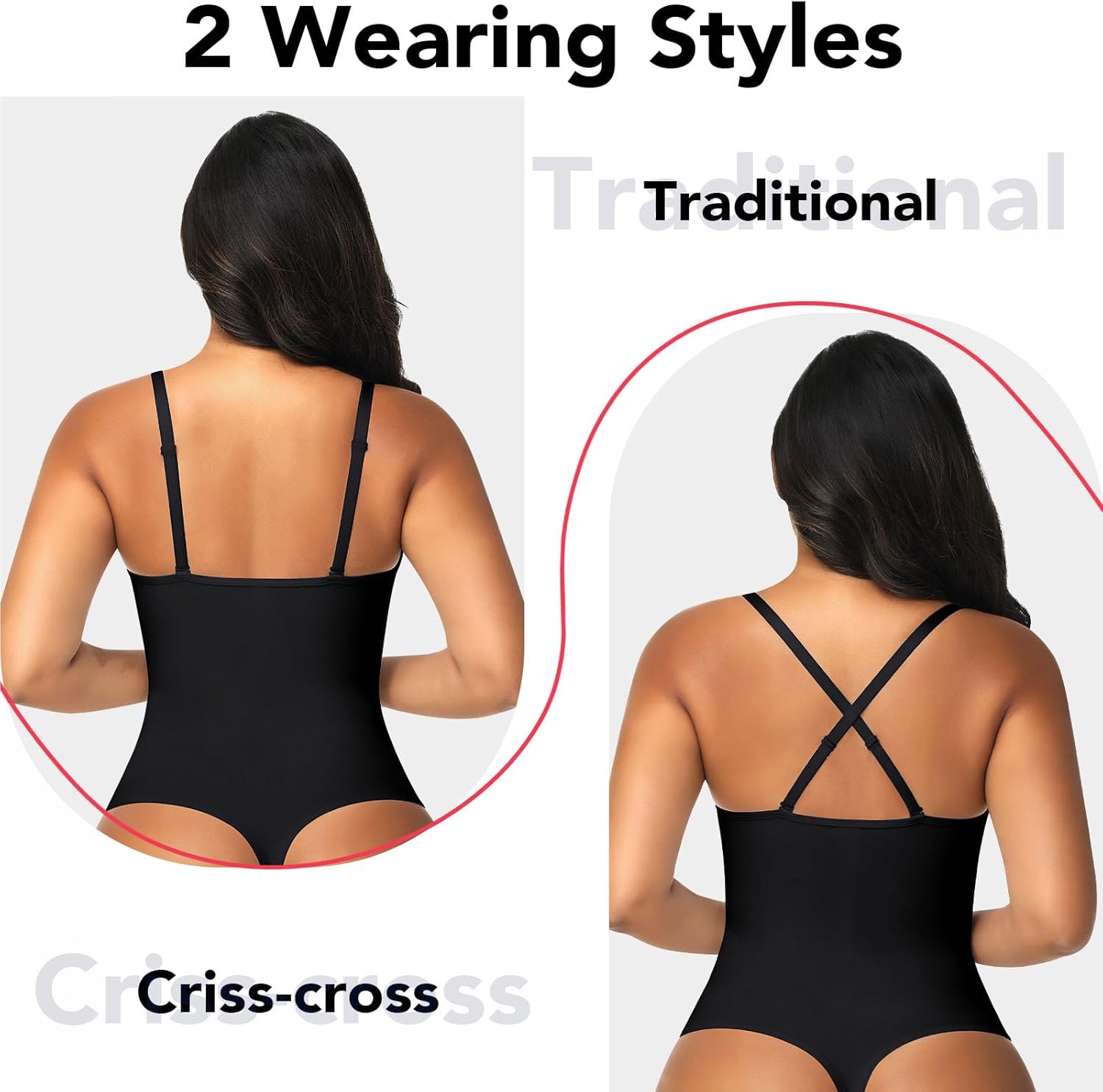 SHAPERIN Women's Lace Trimmed Deep V Neck Bodysuit Plunge Tummy Control Shapewear Thong Body Suits Cami Tank Corset Tops - Image 2