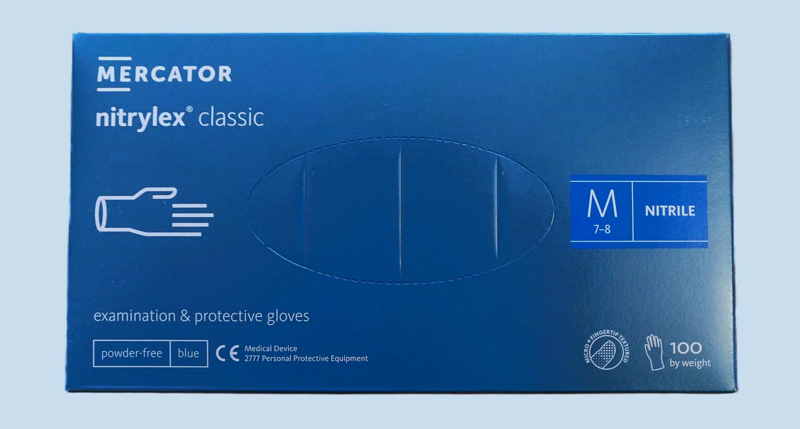 Guanti Nitrile Monouso Nitrylex Classic, Taglia M (7-8), Blu, Non Sterili, Senza Polvere, Ambidestri, 100 Pezzi