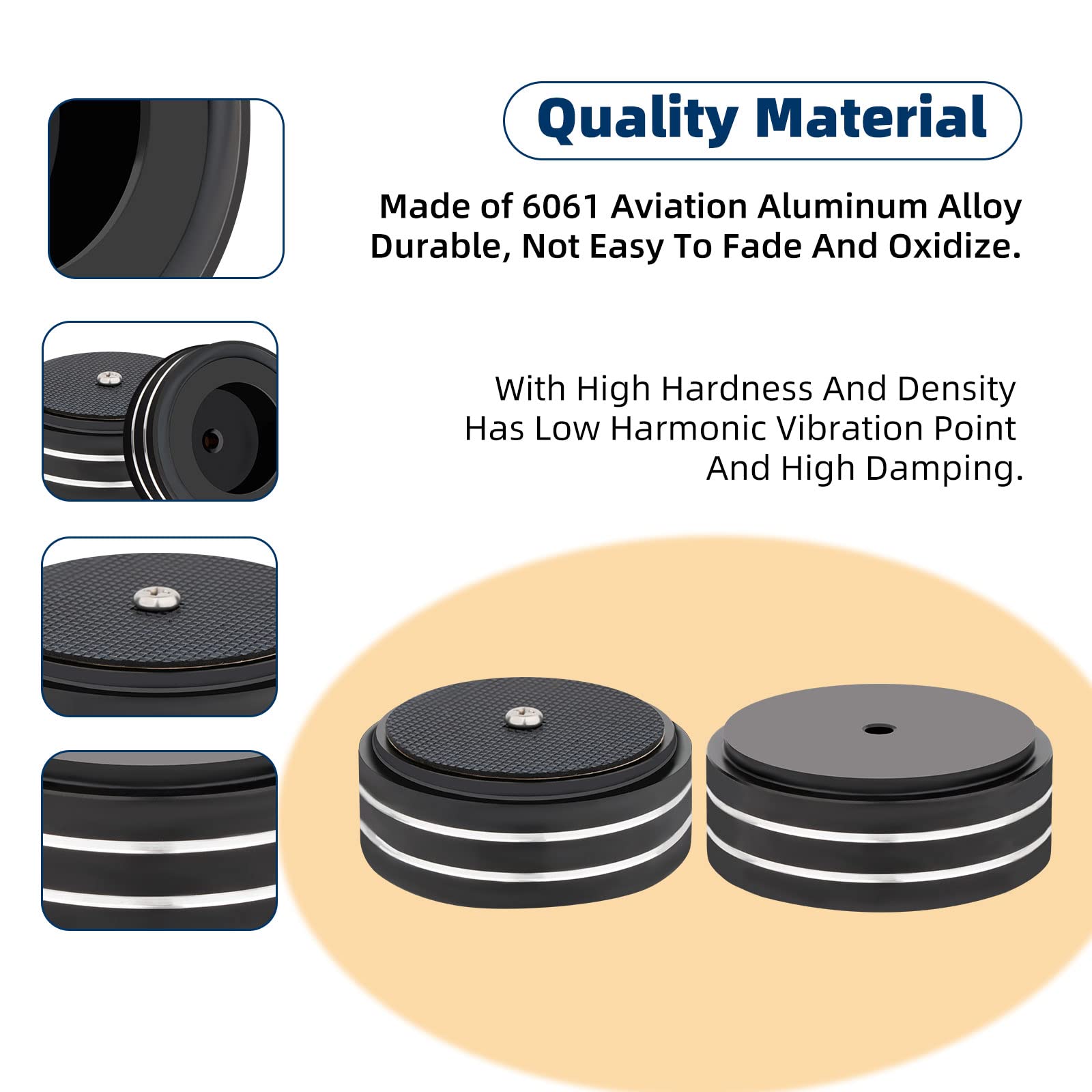 Piedini per altoparlante, 4 pezzi, 58 x 22 mm, per altoparlanti, subwoofer, piedini in alluminio con adesivi 3M, viti M4 per audio, altoparlanti, subwoofer, home theater (nero)