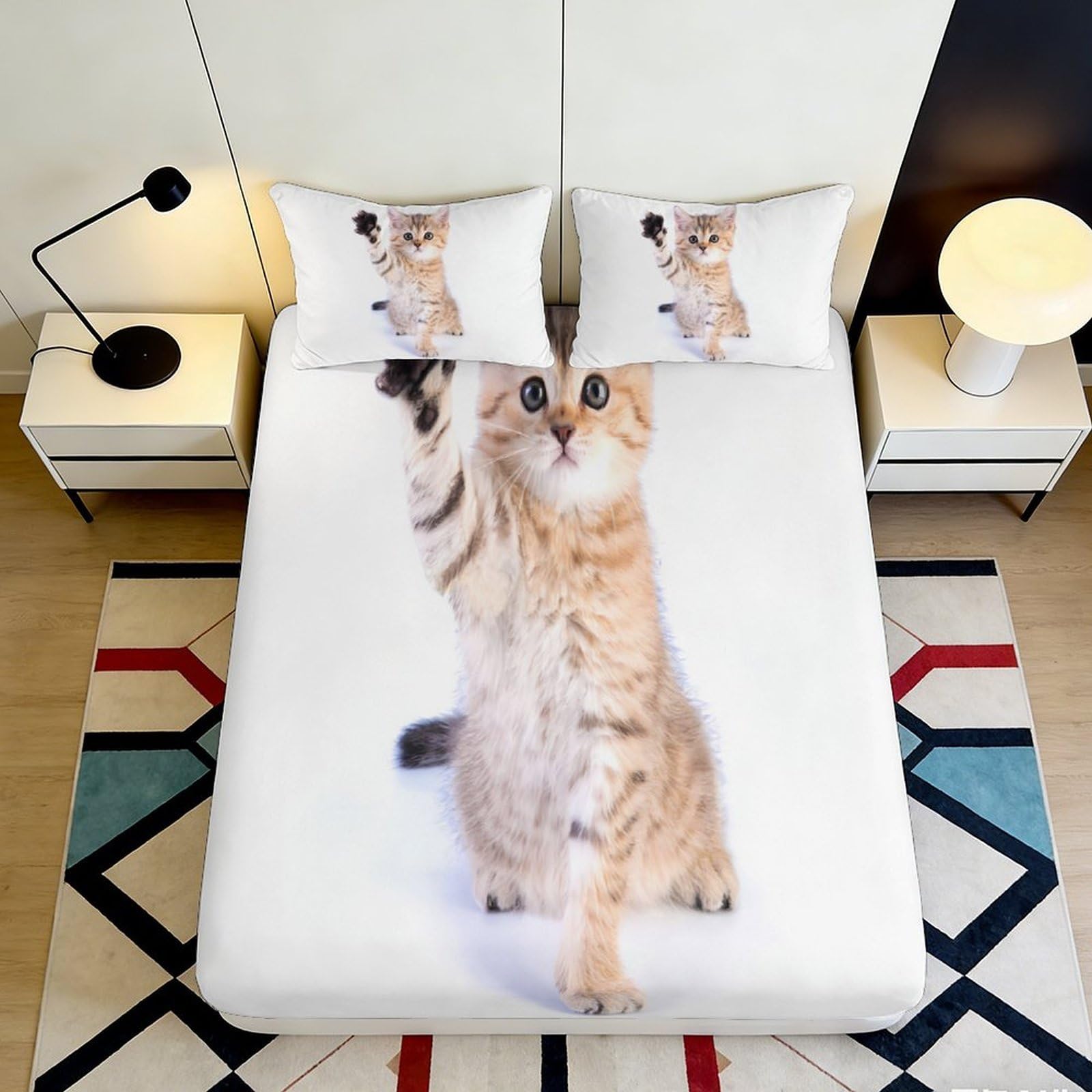 Uxinyoume Style-9 3D Printed Cute Cat Fitted Sheet Microfiber Soft Breathable Kitten Bed Cover For Bedroom Dorm Mattress Decor 90X200x25cm