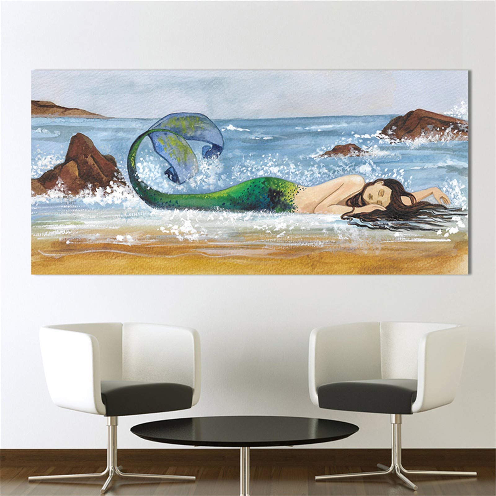 Diamond Painting Sirène 5D Grand Format 70x140cm Strass Carrés pour Décoration Salon