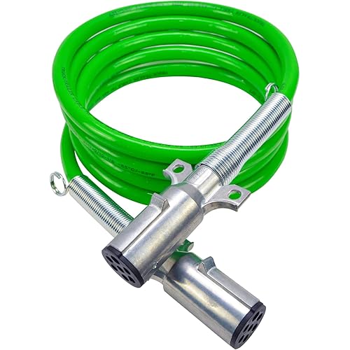 Voilamart 7 Way Trailer Cord Cable 12 Ft Green ABS Straight Trailer Electrical Power Cord Plug for Semi Trucks Trailer Tractors