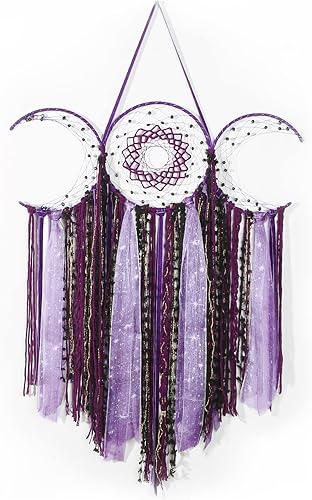 Miniatura 8 de ANROYE Colgante de Pared de Macramé Blanco de Triple Luna de la Diosa, Atrapasueños de Media Luna Boho, Atrapasueños Bohemio para Dormitorio