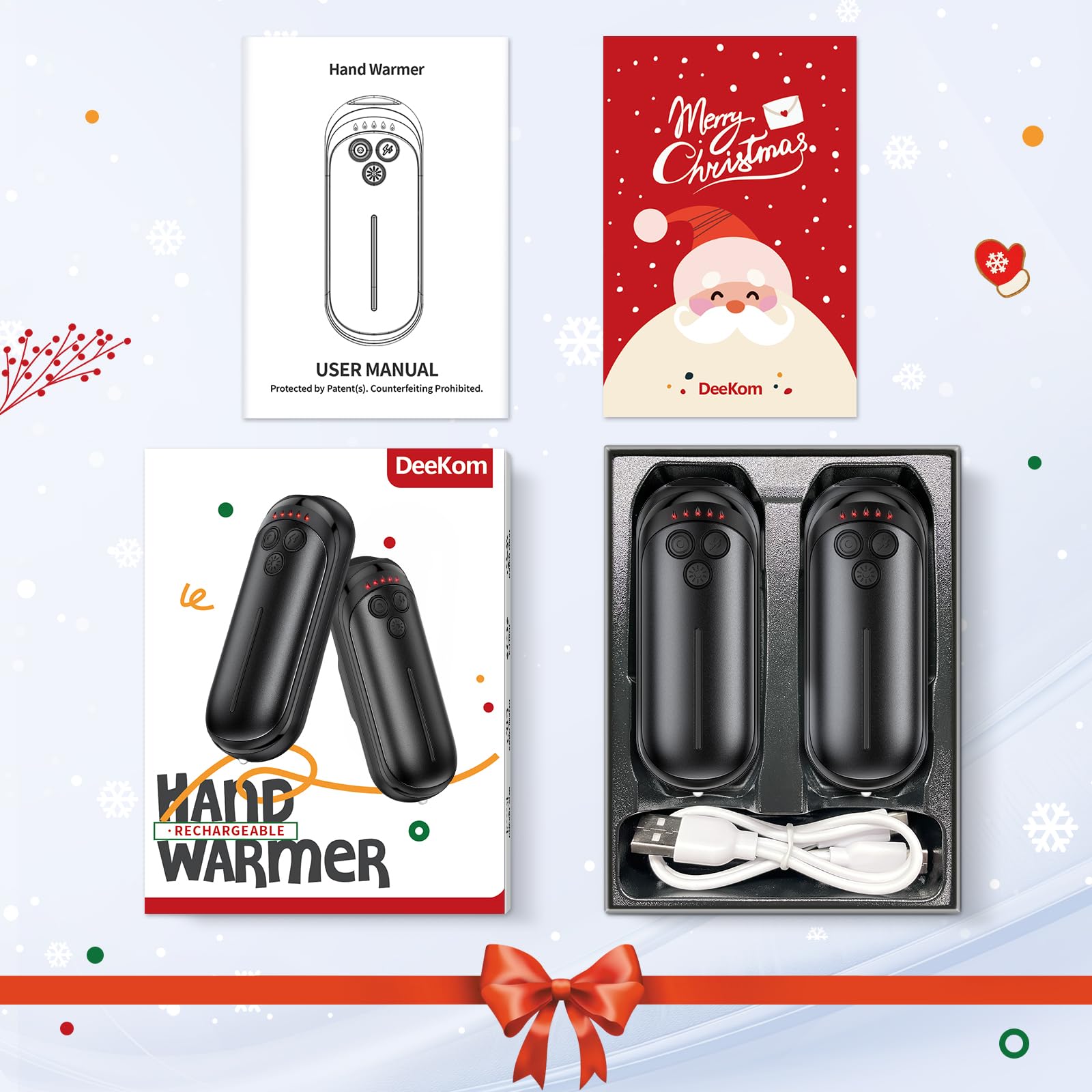 Rechargeable Hand Warmers 2 Pack, 6000mAh Electric Hand Warmer Rechargeable, 2 in 1 Portable Hand Warmers with AI Smart Chips, Outdoor, Hunting, Camping for Family for Christmas