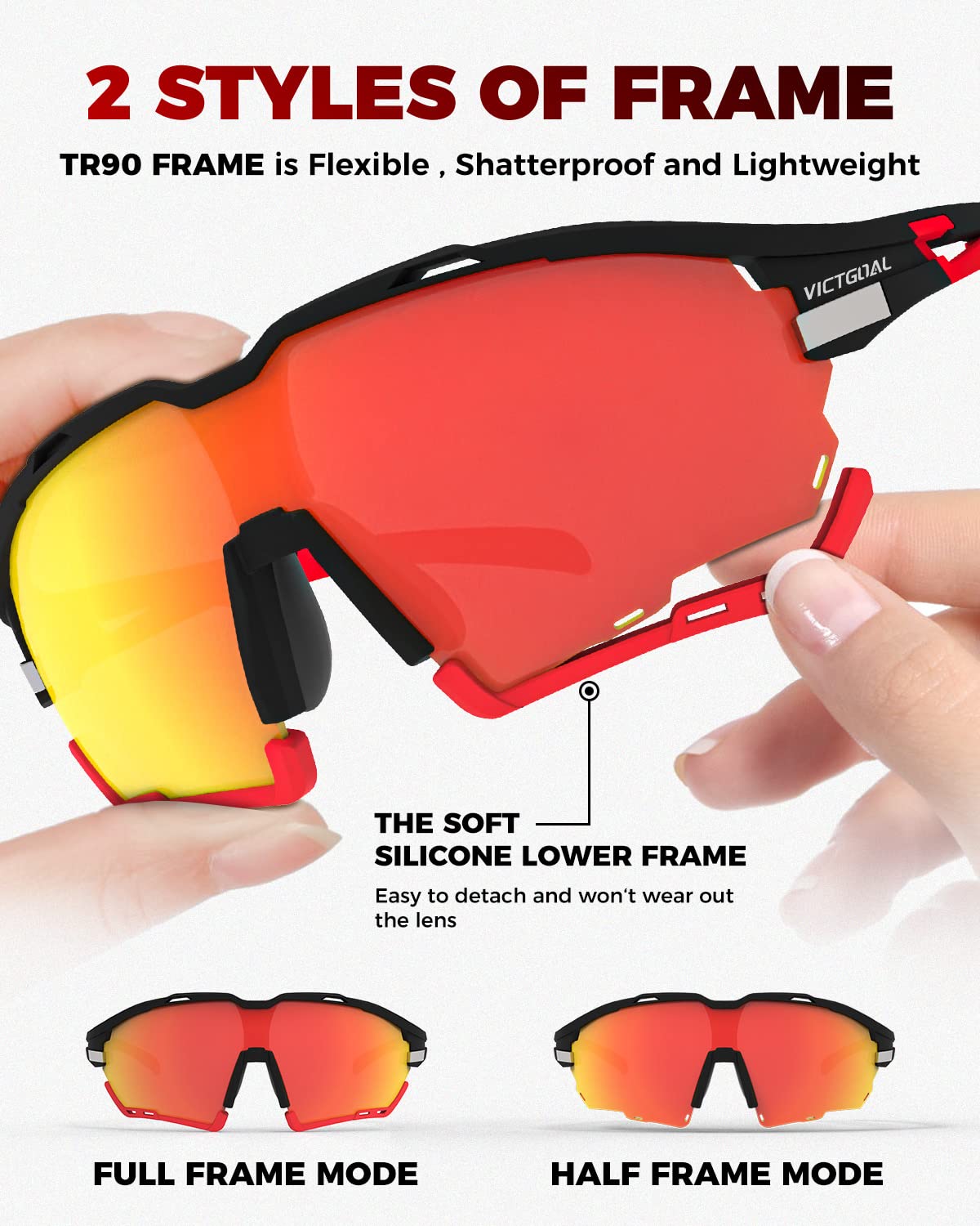 Victgoal Fahrradbrille Herren Damen UV400 Schutz Sonnenbrille, mit 2 Wechselgläser Polarisierte & Photochrome Selbsttönend, Schutzbrille Sportbrille für Outdoorsports wie Radfahren Laufen Angeln