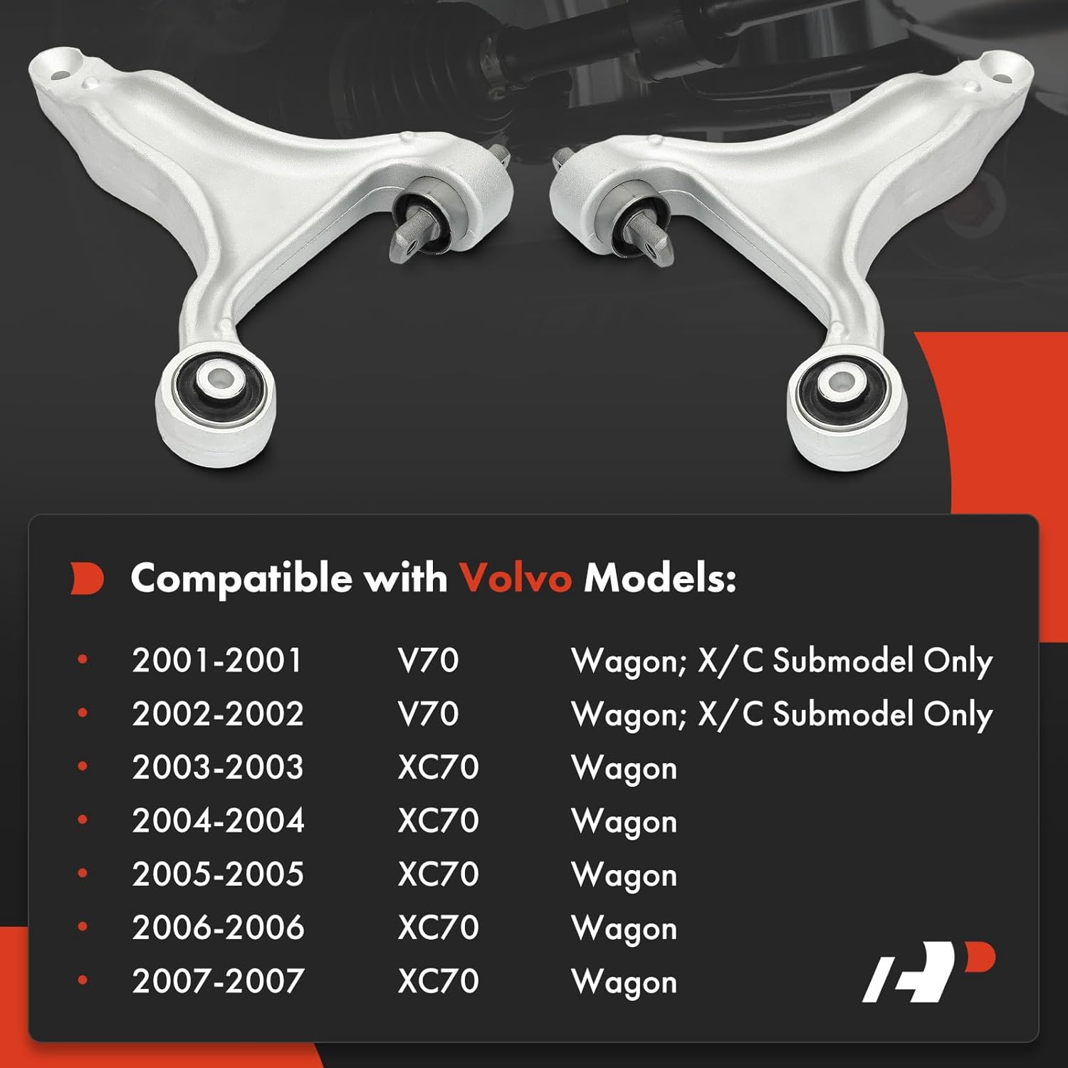 A-Premium 2 x Front Lower Control Arm, with Bushing, Compatible with Volvo XC70 2003-2007, V70 2001-2002