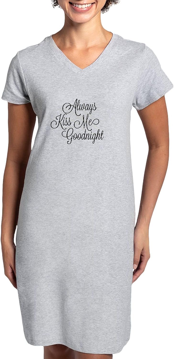 CafePress Always Kiss Me Goodnight Women's Nightshirt, Soft Long Pajama Shirt, Cotton PJs/Pyjamas