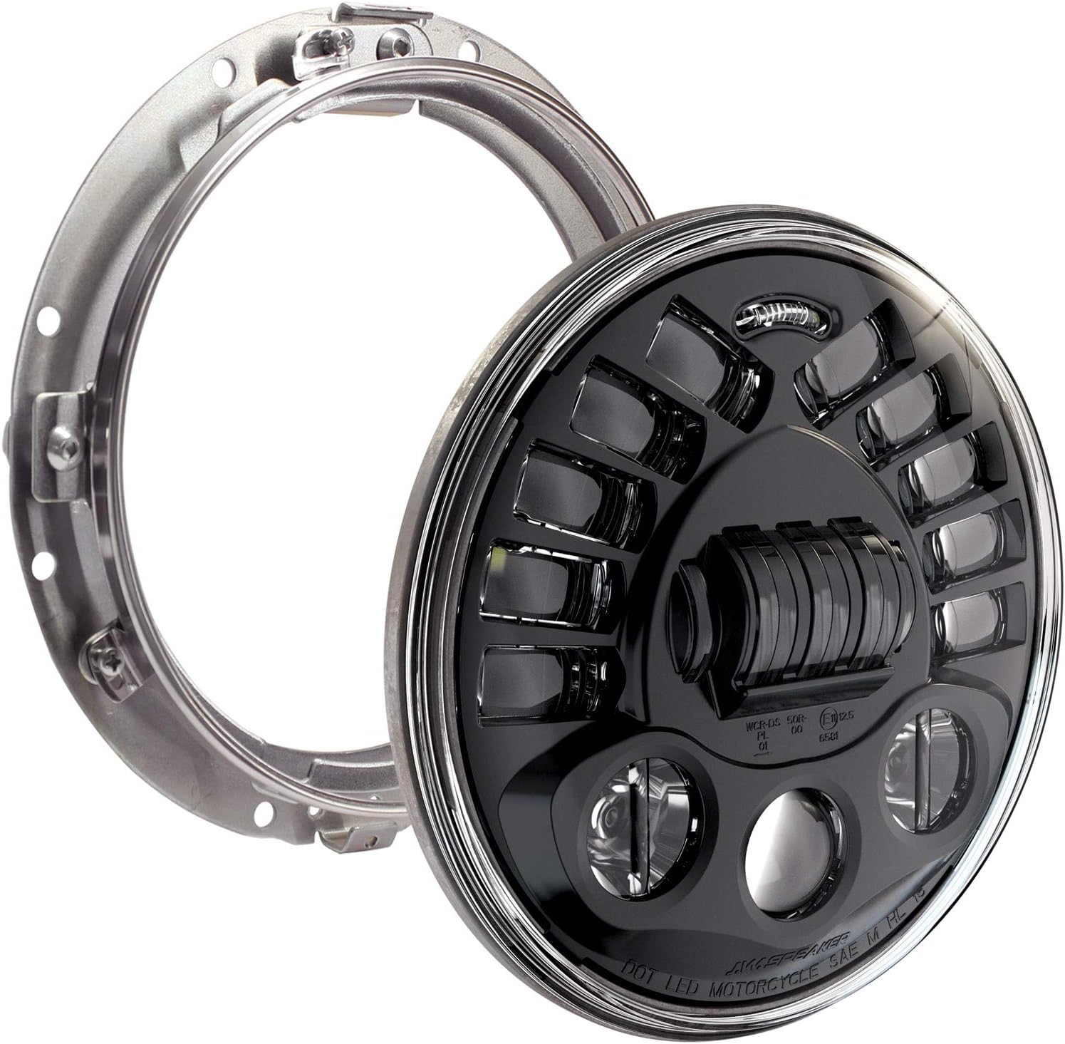 High and Low Beam Adaptive Headlight with Black Inner Bezel and Mounting Ring