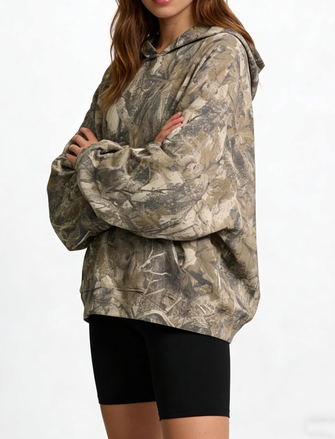 Camo Hoodie For Women Oversized Long Sleeve Drop Shoulder Fleece Hooded Sweatshirt Pullover With Pocket Outfits - Image 5