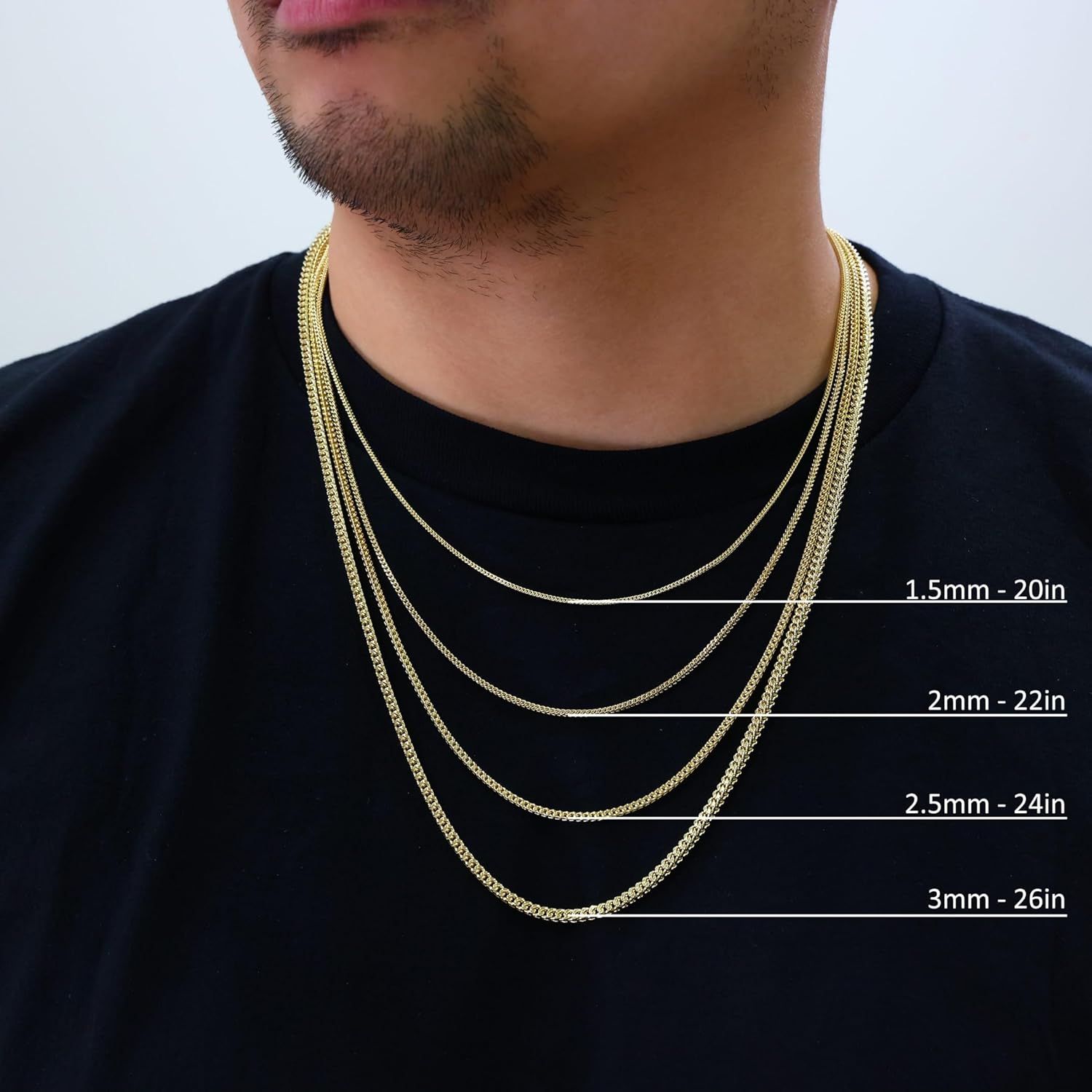 Nuragold 10K Real Yellow Gold Franco Square Chain Wheat Necklace 16"-30" (1.5mm-6mm) Italian Jewelry for Men & Women