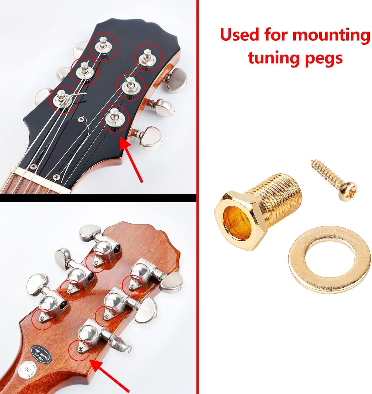 Banworks Guitar Tuning Pegs Washers Screws and Bushings Set Guitar Machine Heads Threaded Bushings Screws Set 6 Screws + 6 Bushings + 6 Washers for Bass Electric Acoustic Guitars JT/JXQLS-04 Golden