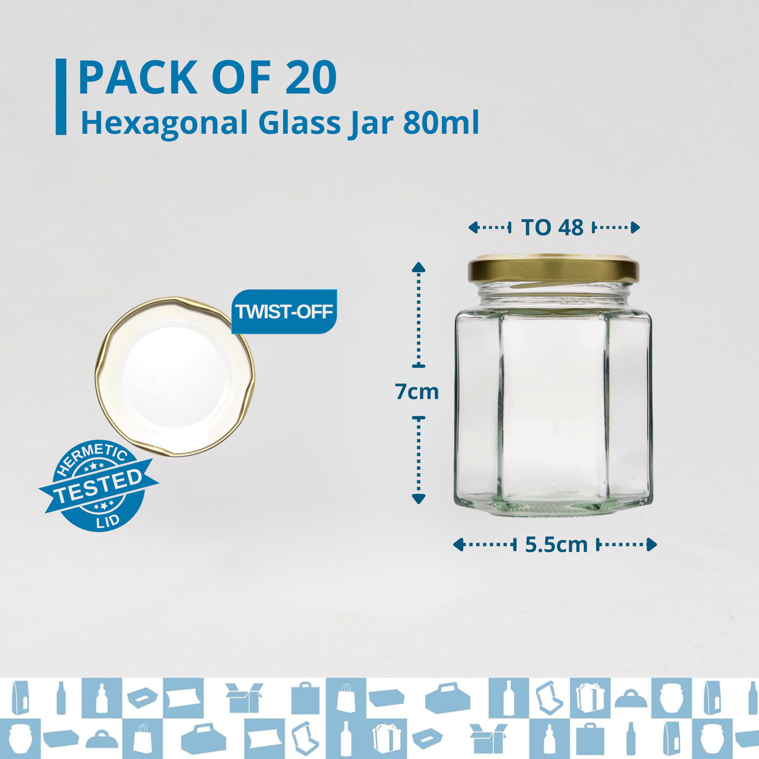 Espirito Rebelde 20x Petit Pot de Miel Hexagonal avec Couvercle 80ml - Idéal pour la Conservation de Miel, Confiture, Épices, Yaourt