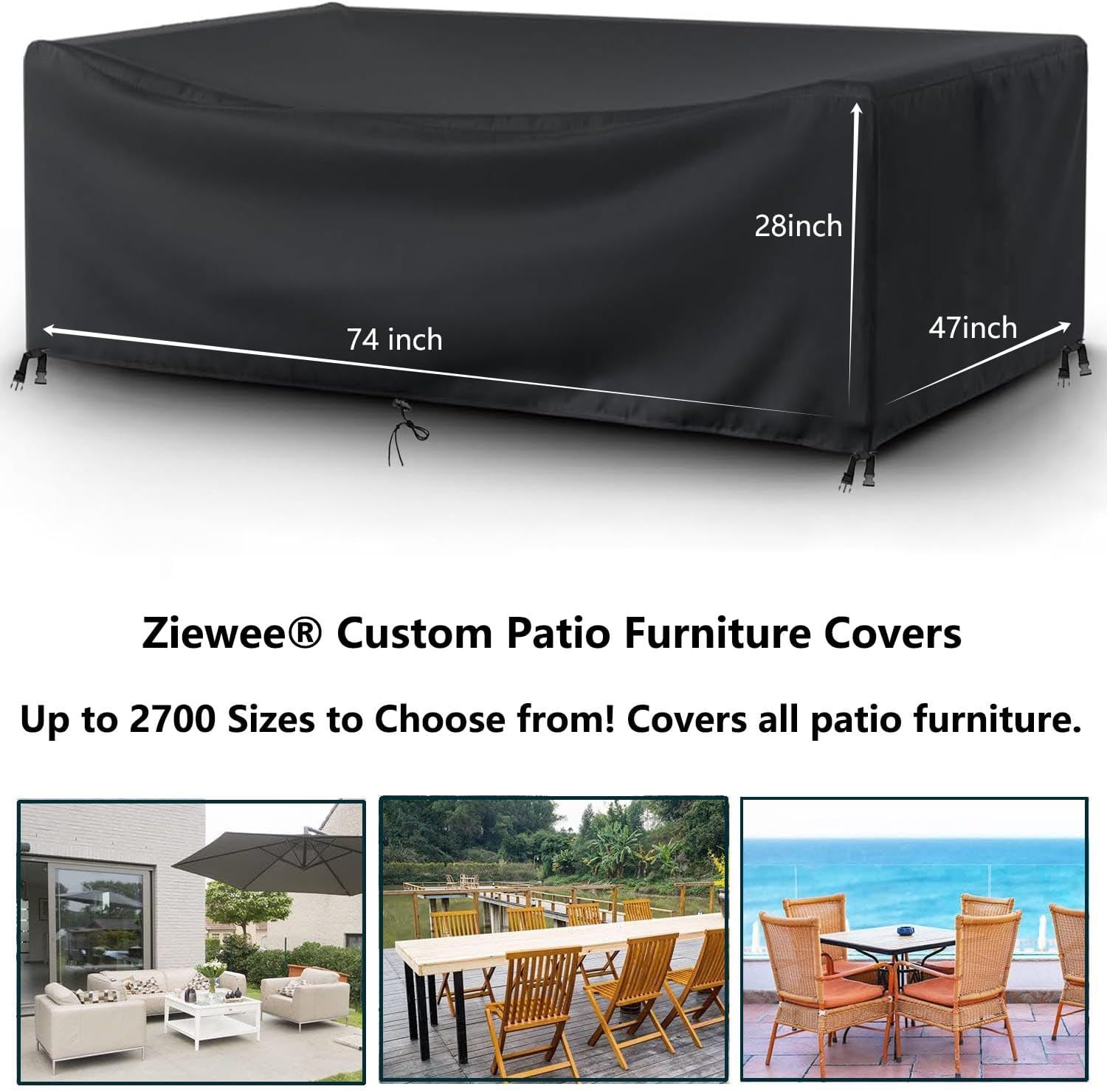 Patio Furniture Covers Outdoor Table Cover Waterproof Rectangular 420D Garden Dining Table Cover Wind Dust Proof Anti-UV Patio Sectional Couch Cover Table and Chair Set Covers 74"Lx47"Wx28"H Black Standard Size 0 74"L x 47"W x 28"H