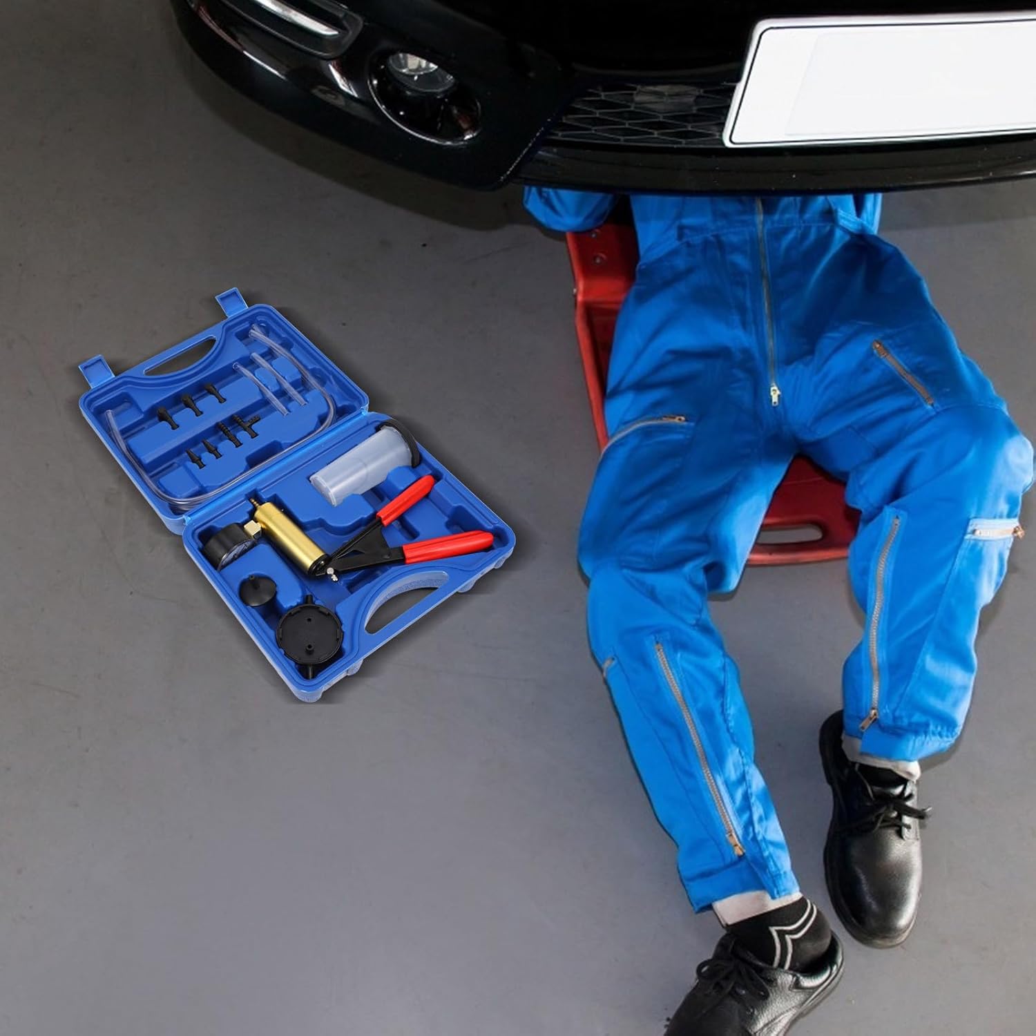 Manual Vacuum Pump Brake Bleeder Kit with Fluid Tester and Adapters for Car Brake Oil Replacement Bleeding Tools