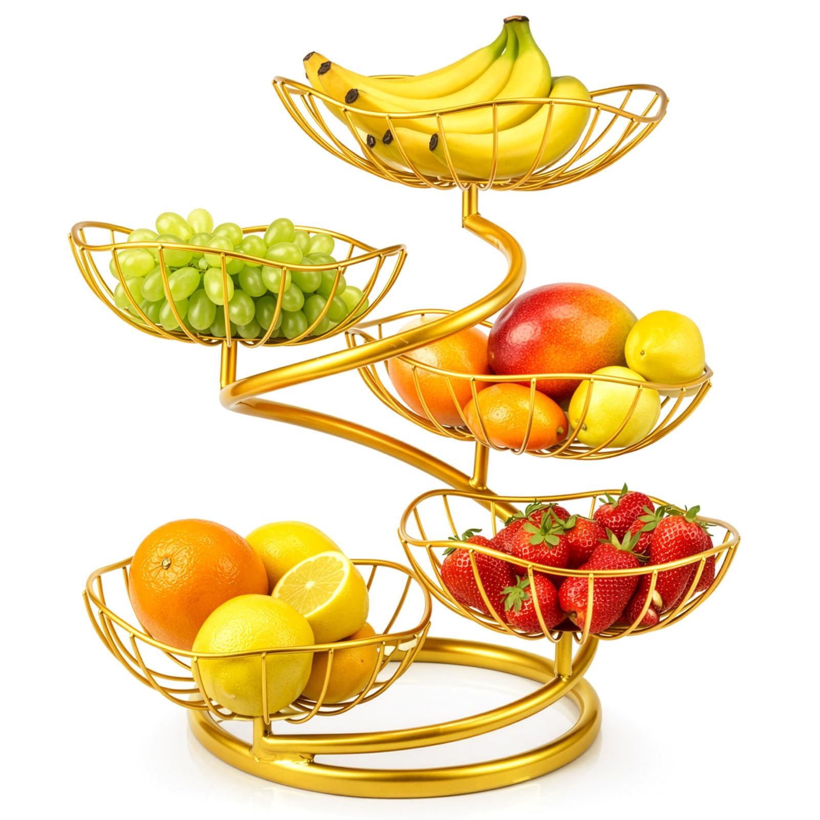 YORKING 5-Tier Fruit Basket, Iron Multi-Layer Kitchen Countertop Fruit Bowl, Metal Fruit Racks Decorative Fruit Bowls Stand Vegetable Snacks Holder for Parties, Event (Golden)