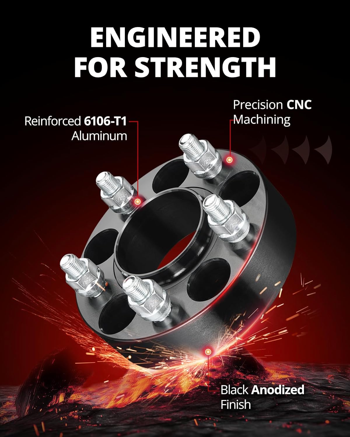 EVIL ENERGY 5x4.5 Wheel Spacers 1 inch Compatible with Ford Ranger 1983-2011, 5x114.3 mm Hubcentric with Lip 5 Lugs 70.5 mm Hub Bore 1/2x20 Studs Black
