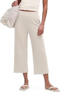 G4Free Waffle Wide Leg Capri Pants for Women, Soft Cotton Modal Blend, Casual Lounge
