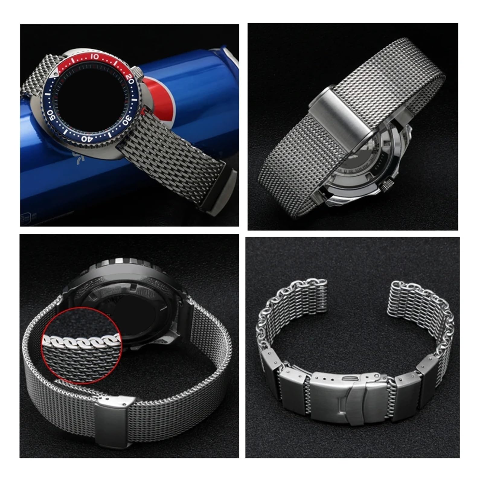 Watchband Metal Strap Mesh Bracelet 20 22mm Suitable For Daily Wear(G29-04-black,20mm)