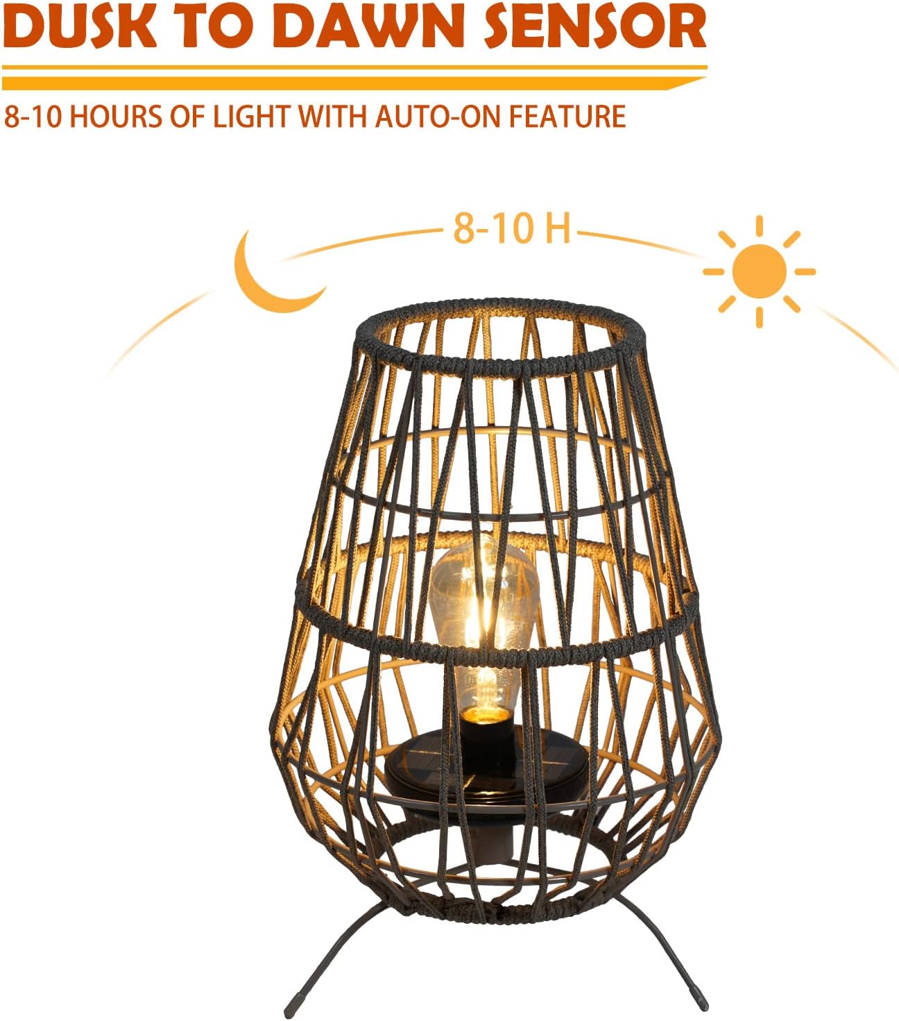 Solar Yard Decorative Solar Outdoor Tabletop Lights - 2 Pack, 15-inch Patio, Porch, and Garden Decor with LED Edison Bulbs in Water Resistant Resin & Polyester Cord Woven Design - Taupe Brown