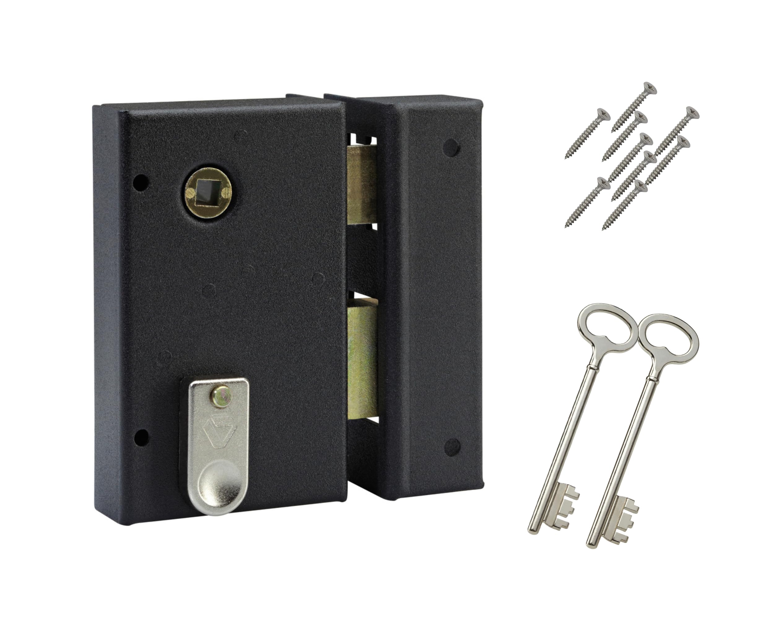 Vachette Serrure en Applique Verticale à fouillot Droite, Porte d'Entrée, Porte intérieure - 67286/SC D - Sûreté à Gorge, Axe à 44 mm, Utilisation avec poignée carré de 7 mm, 2 Clés fournies, Marron