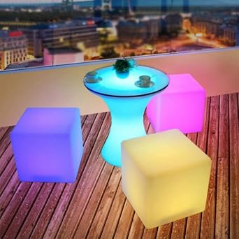 Cordless Square Cube Changing LED Color Light Up Stool, Outdoor Indoor Decor Garden Yard Party Chair, 16 RGB Color Changing Light Up LED Glow Table Multi-use Chair Waterproof with Remote