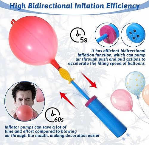 Miniatura 6 de Inflador de globos de mano de doble acción bidireccional, inflador de globos portátil para globos, anillos de natación, decoración de fiesta, regalo