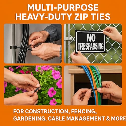 Miniatura 10 de Nirah Bridas para cables de 10 pulgadas (paquete de 100) resistentes, blancas, autobloqueantes, resistentes, resistentes a los rayos UV, plástico