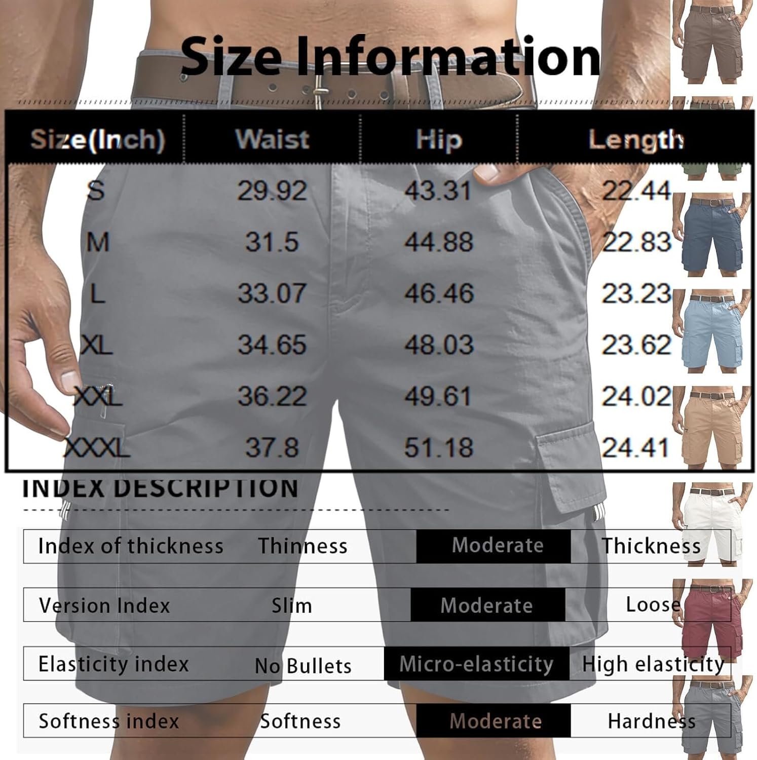 Mens Quick Dry Lightweight Knee Length Bermuda Cargo Shorts High Waisted