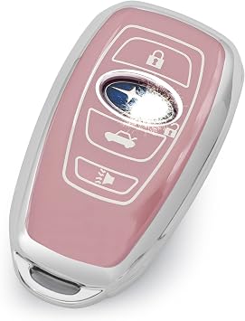 For Subaru Forester Outback Key Cover Shell Pink Key Case | Advanced Soft TPU 4-Buttons Key Cover is Compatible with Subaru Ascent BRZ Crosstrek Forester Legacy Outback WRX XV Key