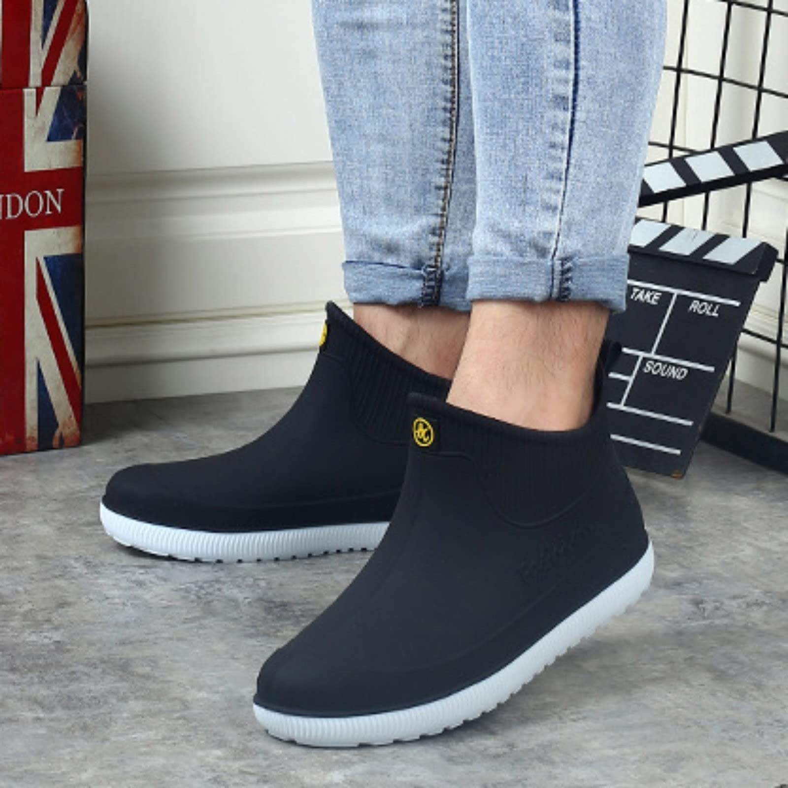 Generisch Botines de lluvia para hombre y hombre, color negro, verano, viajes, chanclas, impermeables, para jardín, pesca, lluvia, transpirables, botas de goma monocromáticas