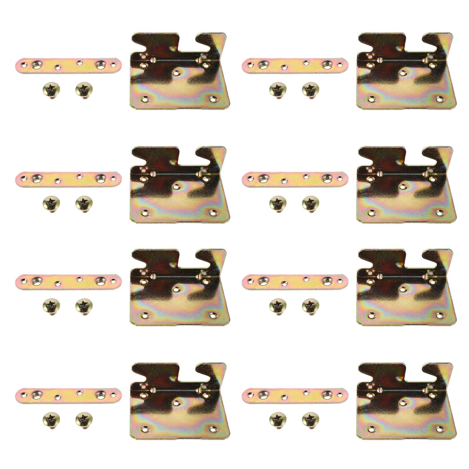 Set 8 Pezzi Staffe per Sponde del Letto in Metallo Spesso 2.0mm Connettori e Piastre di Aggancio per Telaio Letto in Legno Ferramenta Resistente per Mobili e Assemblaggio