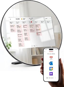 Frameo Digital Picture Frame WiFi Calendar 10.1" Mirror 3-in-1 Touchscreen Photo Frame, Auto-Synced Calendar, Share Photos & Videos via App, 32GB Wall/Tabletop for Parents Grandparents Home Gifts