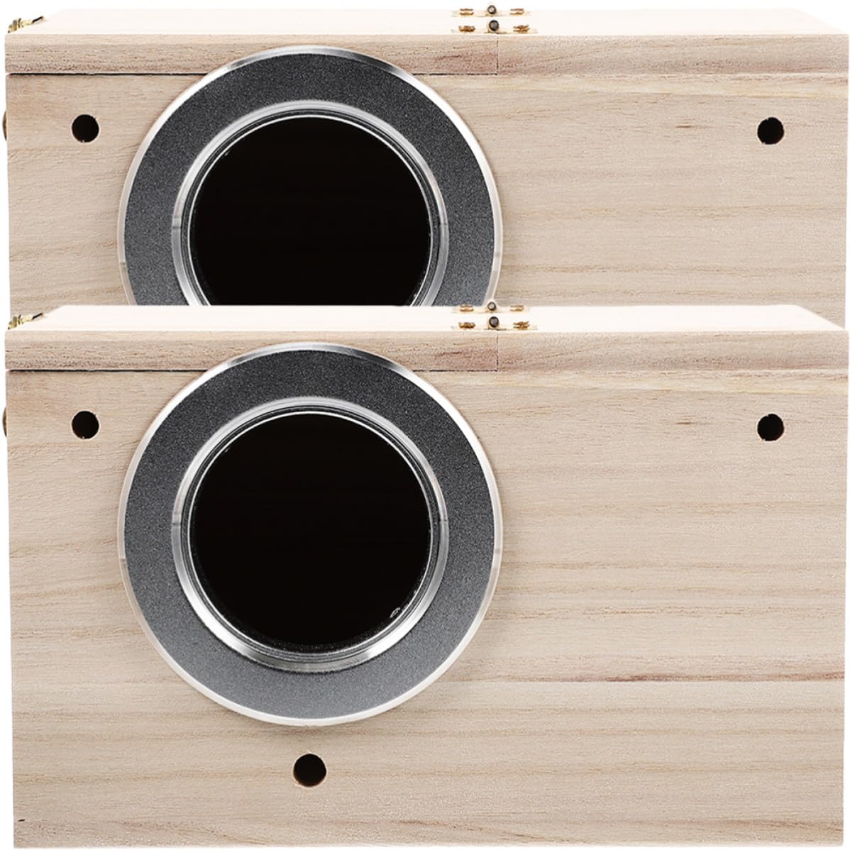 Nichoir pour oiseaux de petite taille en bois noble et acier inoxydable