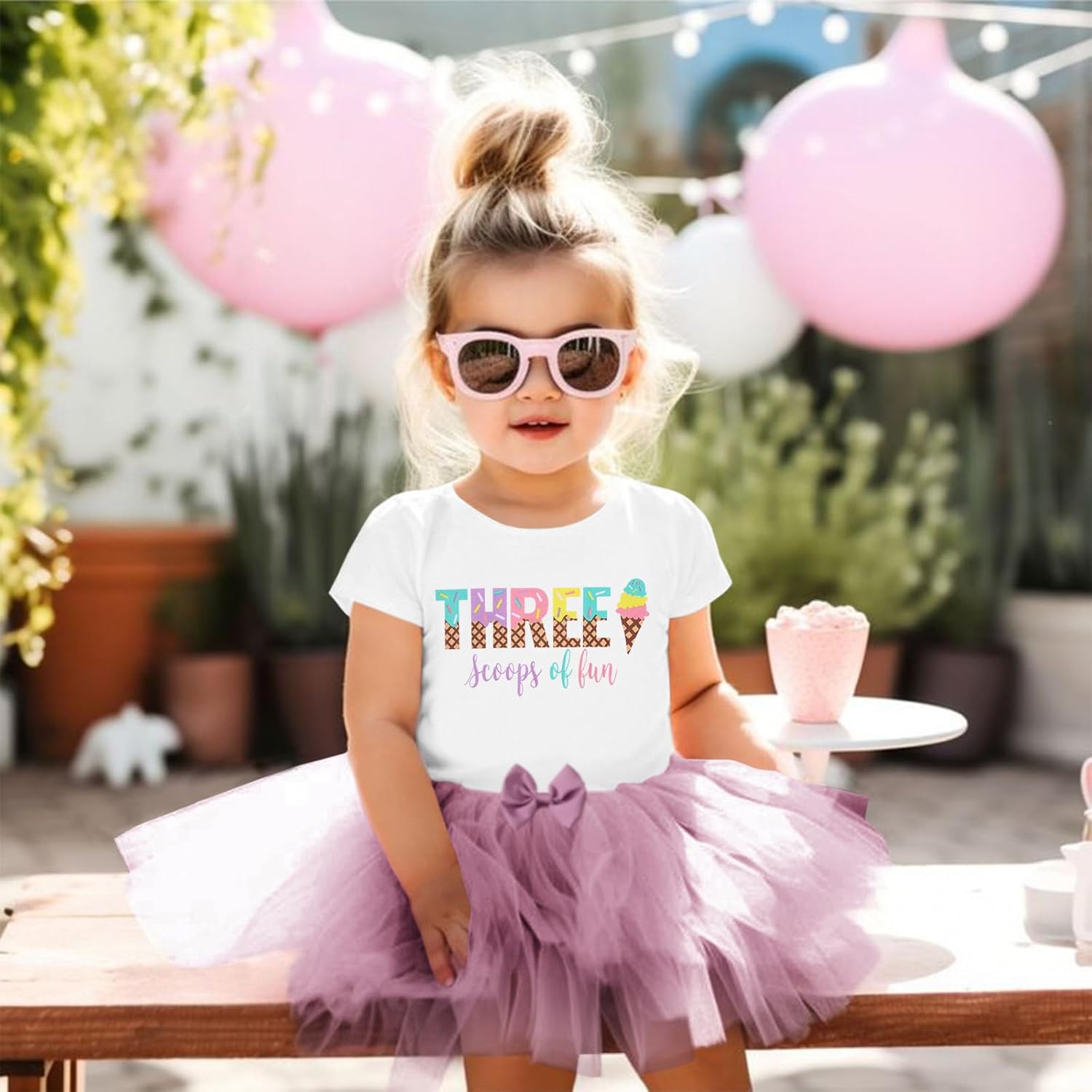 KEKEMI Toddler Girl Birthday Outfits 2nd 3rd 4th 5th 6th 7th Ice Cream Birthday Shirts Tutu Skirt Set Cake Smash 2Pcs Outfit - Image 2