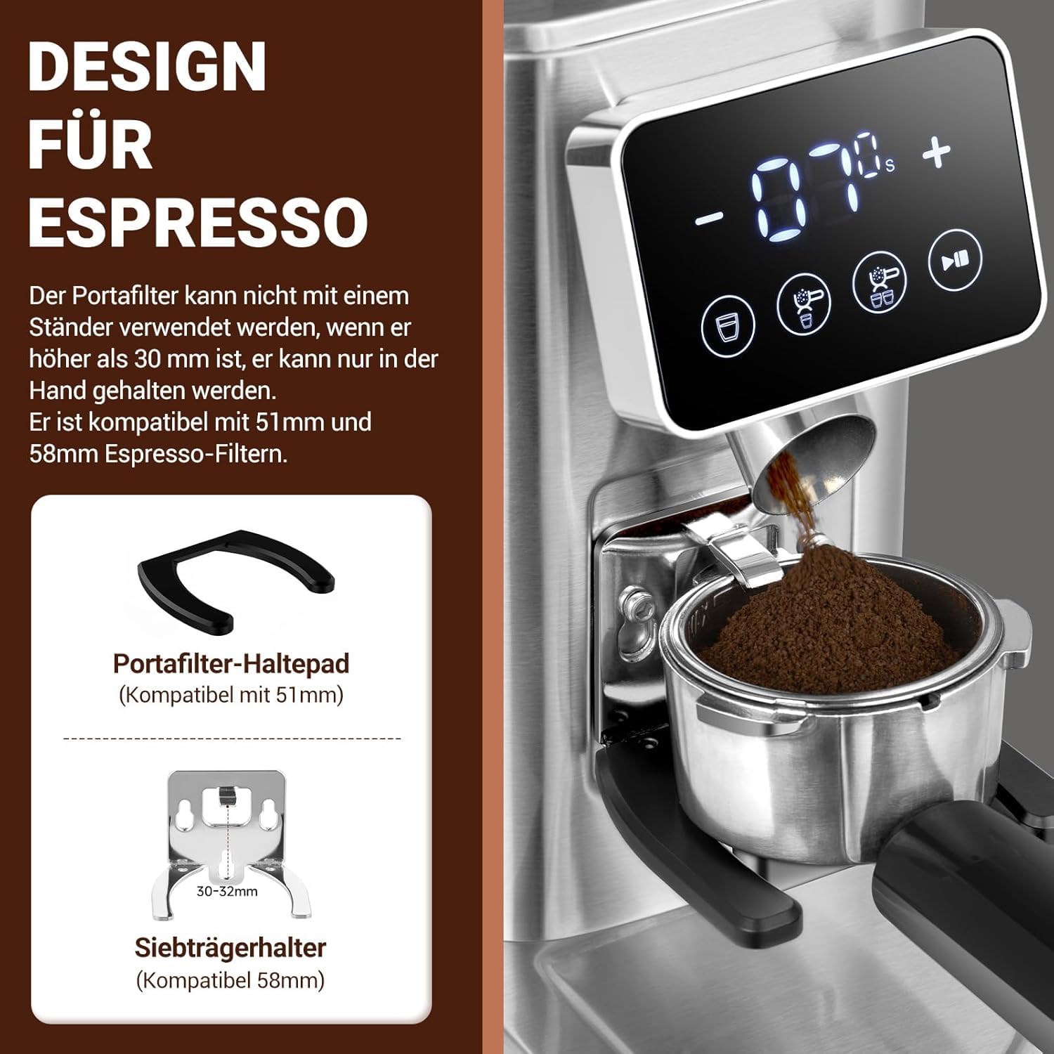 AMZCHEF Kaffeemühle Elektrisch mit 48 Mahlgraden, Antistatik-System, Touchpanel，300g Bohnenbehälter, Edelstahlgehäuse, Kegelmahlwerk für Espresso, Filterkaffee